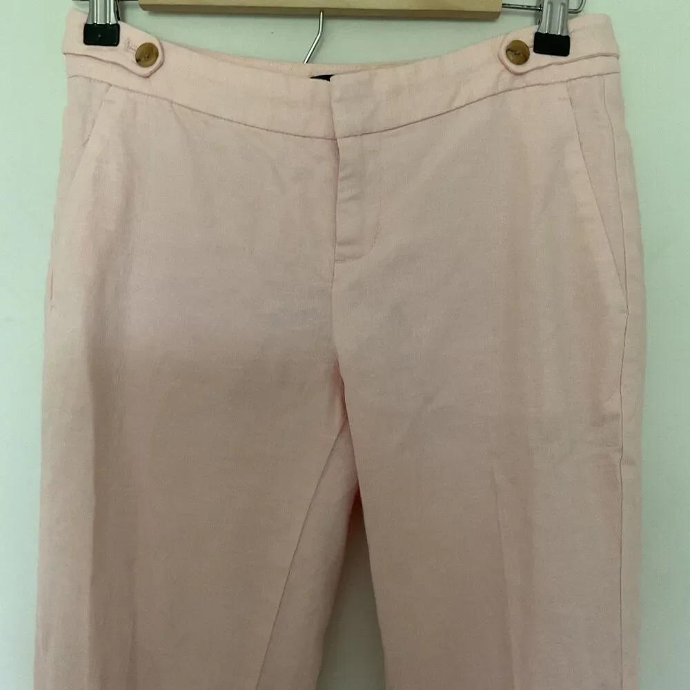 Banana Republic Avery Peach Linen Blend Tailored Ankle Pants 00 Petite Office